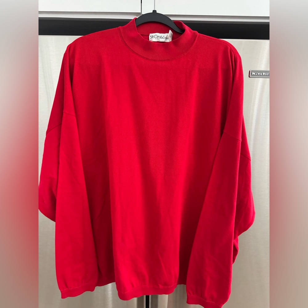 St. Croix long-sleeve mock-neck  men's knitwear, St. Vibrant Red Sweater 3X